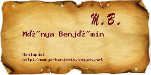 Mánya Benjámin névjegykártya
